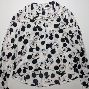 PRE OWNED H&M DIVIDED MICKEY MOUSE LONG SLEEVE BUTTON UP CROP TOP SIZE SMALL